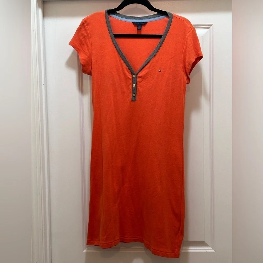 Tommy Hilfiger Orange V-Neck Polo T-Shirt Dress - Size Medium / Good Condition - Picture 7 of 10